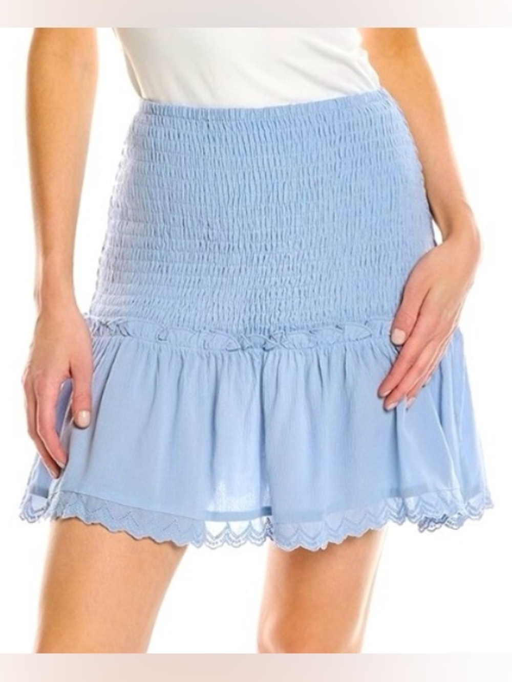 STELLAH Blue Chambray Smocked Mini Skirt Size S NWT!